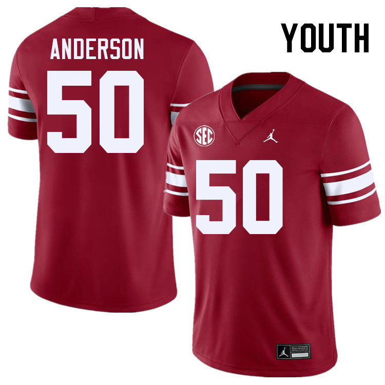 Youth #50 Ben Anderson Oklahoma Sooners 2024 SEC Conference College Football Jerseys-Throwback